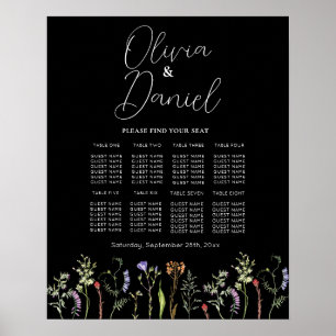 Table Wedding Seating 8 Wildflowers Floral Dark Poster