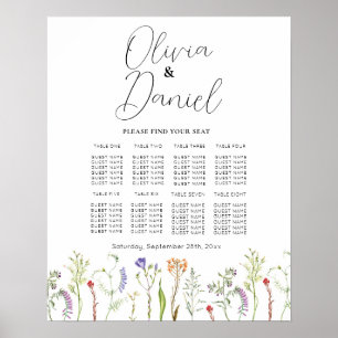 Table Wedding Seating 8 Wildflowers Floral Poster