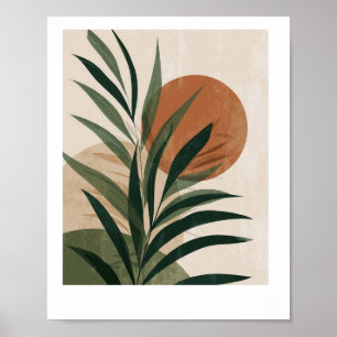Tableau Feuilles vertes et coucher de soleil Poster