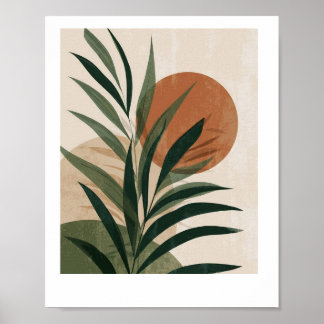 Tableau Feuilles vertes et coucher de soleil  Poster