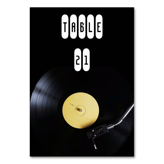TableCard: Vinyl Record on Turntable. Retro theme Table Number (Front)