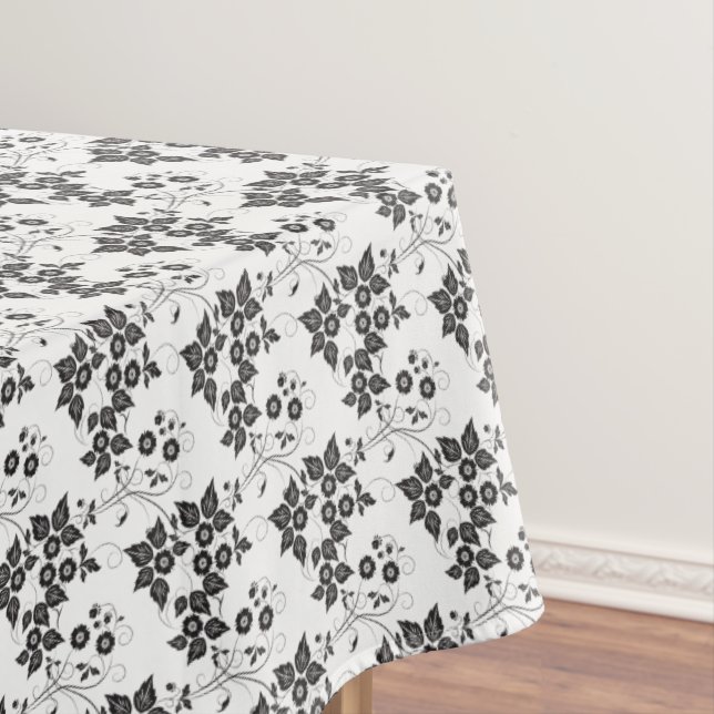 Tablecloth "60x84" Black & White Floral (In Situ)
