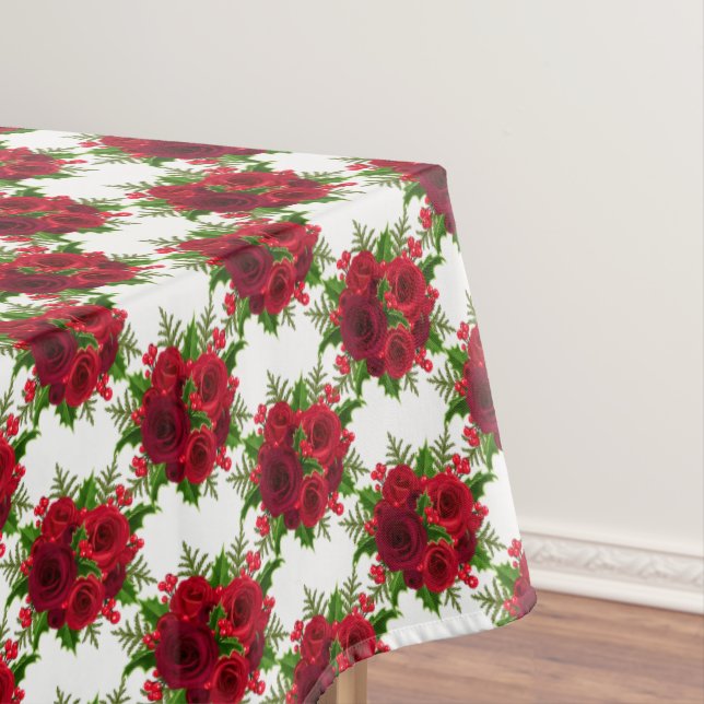 Tablecloth "60x84" Christmas Red Rose & Holly (In Situ)