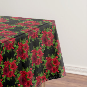 Tablecloth "60x84" Christmas Red Rose & Holly