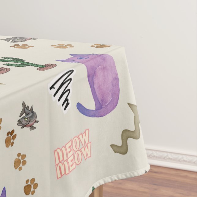 Tablecloth Cat Fish Cactus Paws Meow (In Situ)