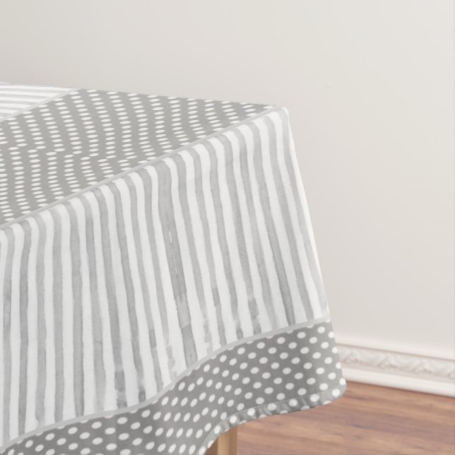 Tablecloth Grey White Stripe Polkadot (In Situ)