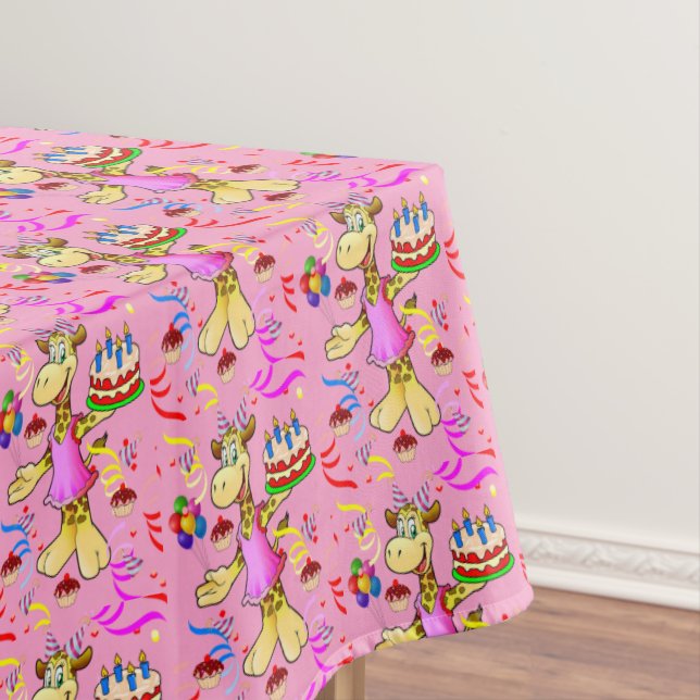 Tablecloth Happy Birthday Giraffe Pink (In Situ)