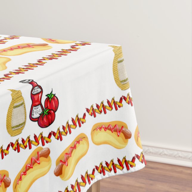 Tablecloth Hotdog Ketchup Mustard Food (In Situ)