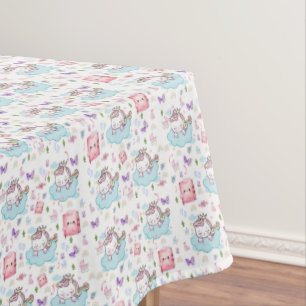 Tablecloth Pink, Blue Unicorn Rainbow Cat