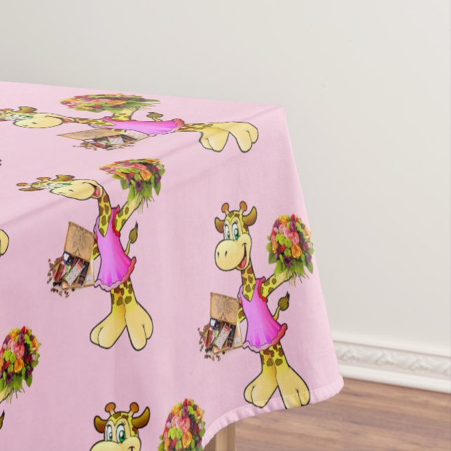 Tablecloth Pink Giraffe Floral (In Situ)