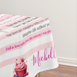 Tablecloth Pink & White Stripe Happy Birthday 