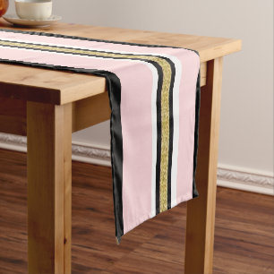 Tablecloth Runner Pink & White Gold Black Stripe