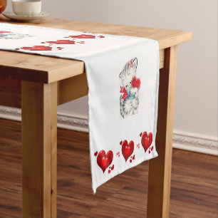 Tablecloth Runner Valentines Kitten