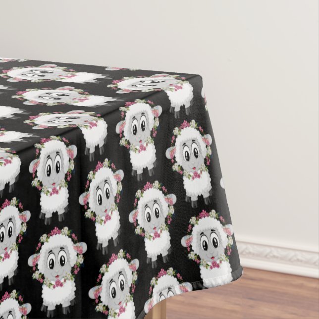 Tablecloth Sheep Floral Black (In Situ)