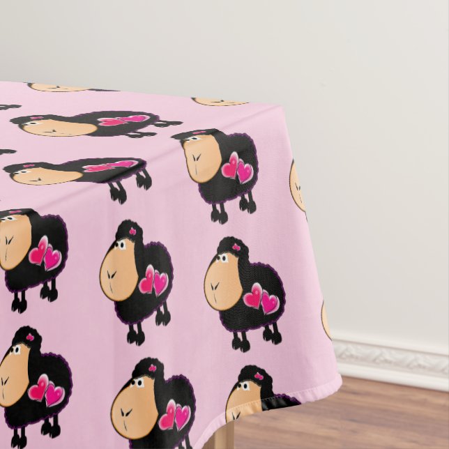 Tablecloth Sheep Pink Hearts (In Situ)