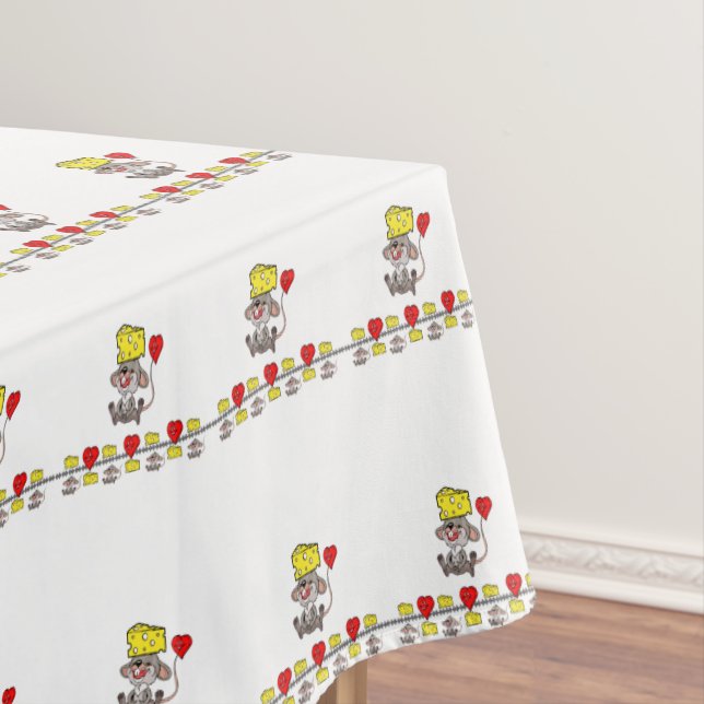 Tablecloth White Cheesy Hearts Mouse Yellow (In Situ)
