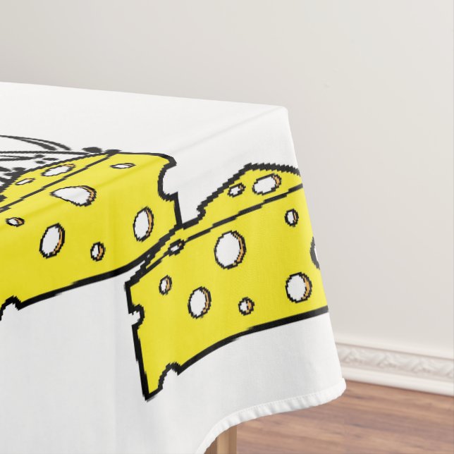 Tablecloth White Cheesy Pizza Party Yellow Mouse  (In Situ)