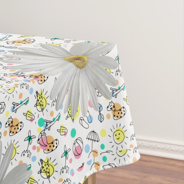 Tablecloth White Daisy Floral Summer Fun  (In Situ)