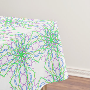 Tablecloth, White Green Kaleidoscope Flower Tablecloth