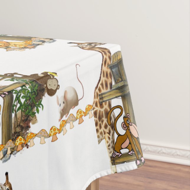 Tablecloth White Lion Tiger Monkey Giraffe (In Situ)