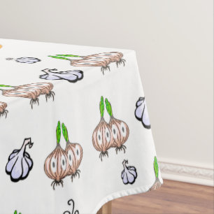 Tablecloth White Onions, Garlic Soup Cooking