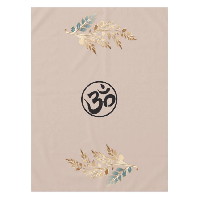 Tablecloth with Beige Background, Golden Branches, (Front)