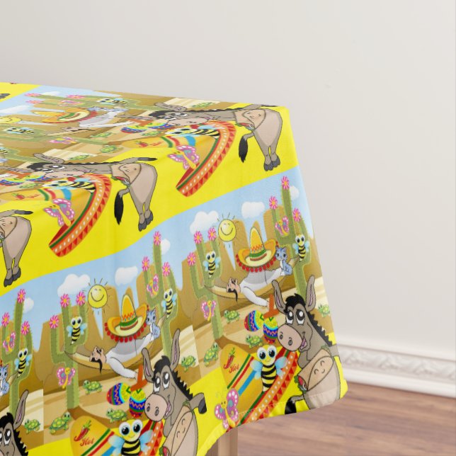 Tablecloth Yellow Mexican Man Donkey Dog Sombrero (In Situ)