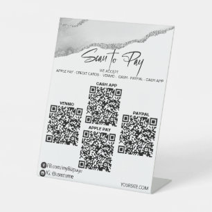 *~* Tabletop 4 QR PAYMENTS Table Tent SILVER AGATE Pedestal Sign