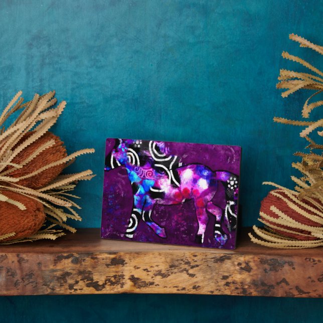 Tabletop Plaque Whimsical Abstract Horse Art Blue  (Side)