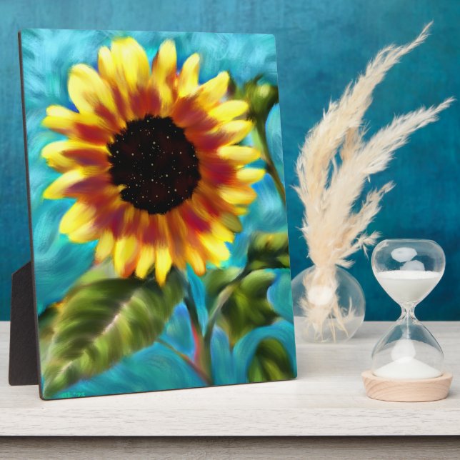 Tabletop Plaque Whimsical Abstract Sunflower (Side)