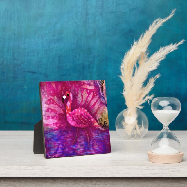 Tabletop Plaque Whimsical Flamingo Art Print (Insitu)