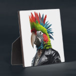 Tabletop Plaque with Easel<br><div class="desc">Funny Punk Rocker Parrot with mohican hairstyle wearing a leather jacket.</div>