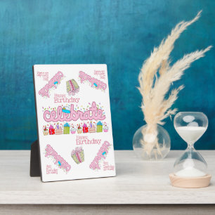 Tabletop Plaque with Easel Celebrate Pink