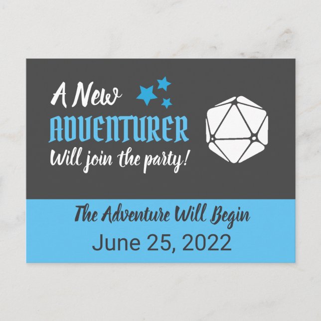 Tabletop RPG Blue Pregnancy Announcement Postcard (Front)