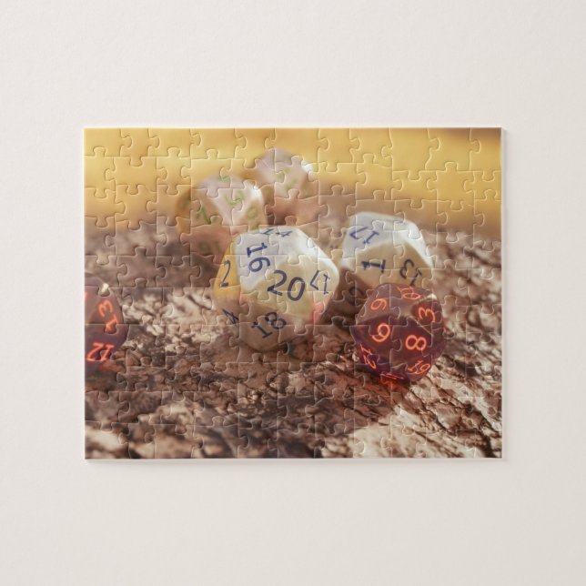 Tabletop RPG | Fantasy Role Player Dice on Bark Jigsaw Puzzle (Horizontal)