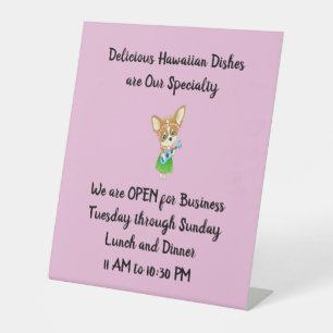 Tabletop Sign for Hawaiian Restaurant In Pink