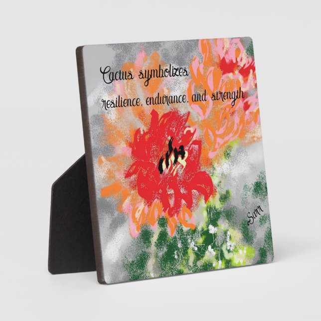Tabletop W/Canvas : Cactus Flower  Plaque (Front)