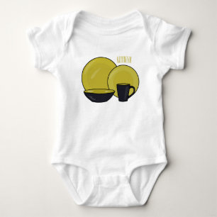 Tableware set cartoon illustration  baby bodysuit