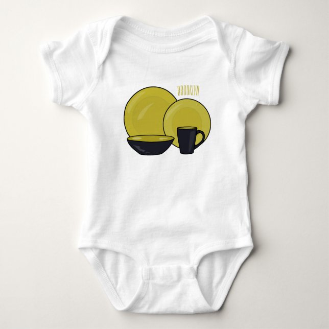 Tableware set cartoon illustration  baby bodysuit (Front)