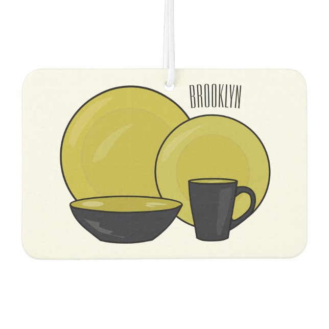 Tableware set cartoon illustration  car air freshener (Front)