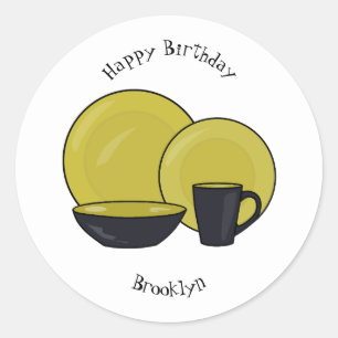 Tableware set cartoon illustration classic round sticker