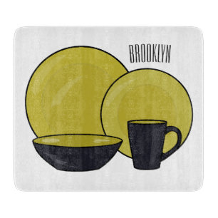 Tableware set cartoon illustration cutting board