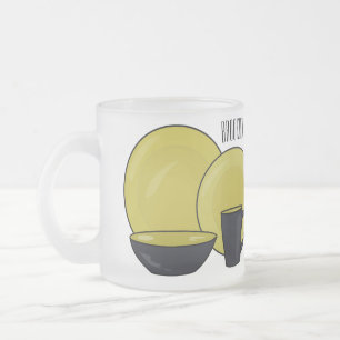 Tableware set cartoon illustration  frosted glass coffee mug