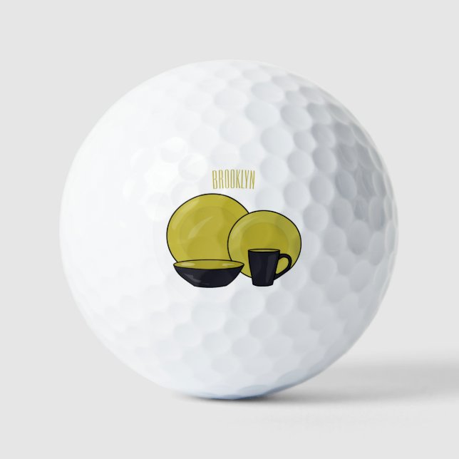Tableware set cartoon illustration  golf balls (Front)