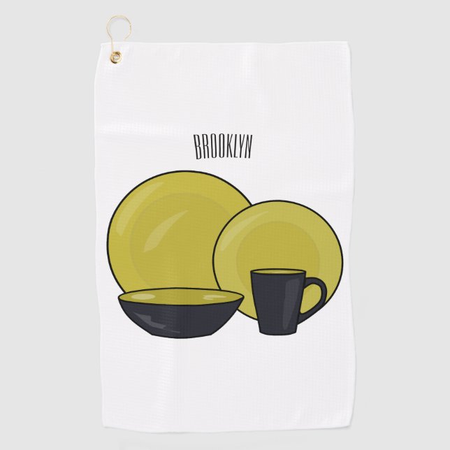 Tableware set cartoon illustration  golf towel (Front)