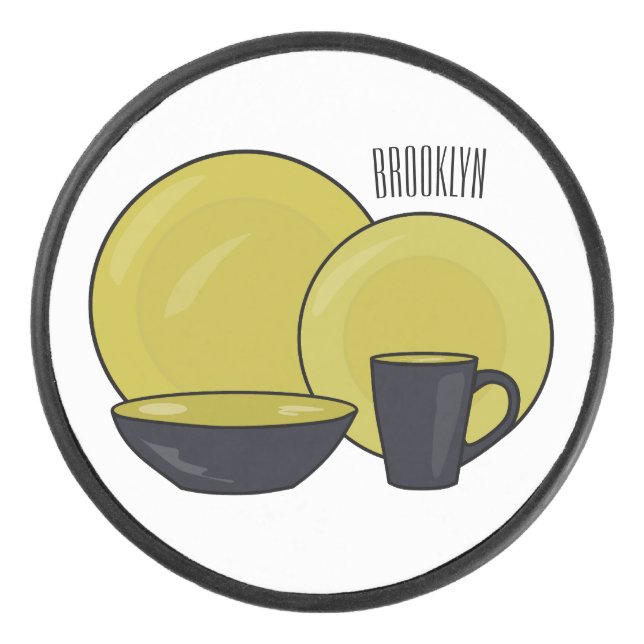 Tableware set cartoon illustration  hockey puck (Front)