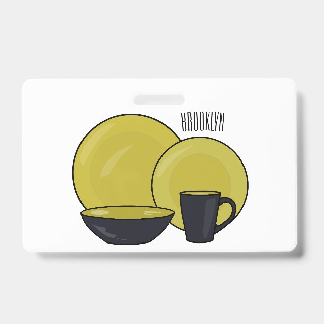 Tableware set cartoon illustration  ID badge (Front)