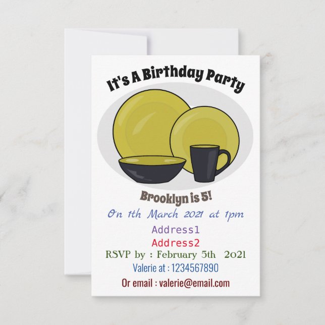 Tableware set cartoon illustration invitation (Front)