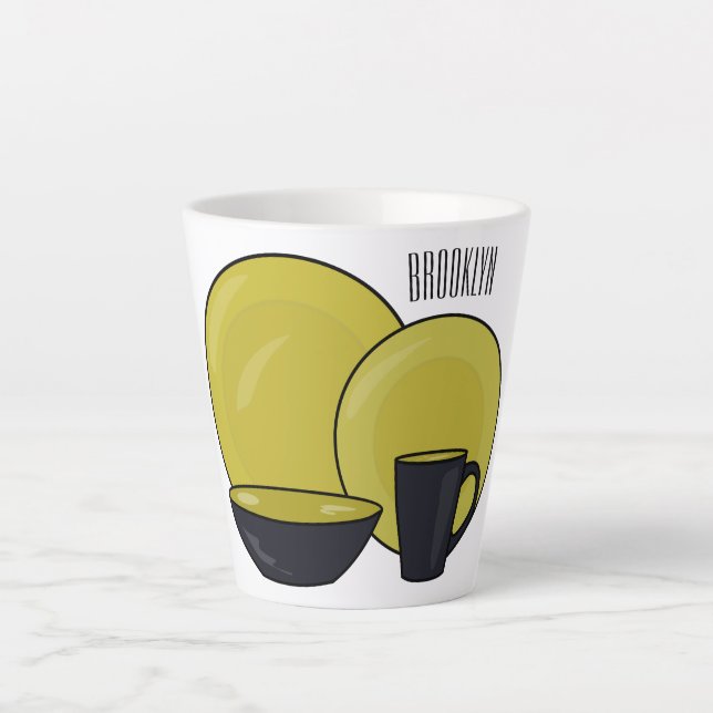 Tableware set cartoon illustration  latte mug (Front)