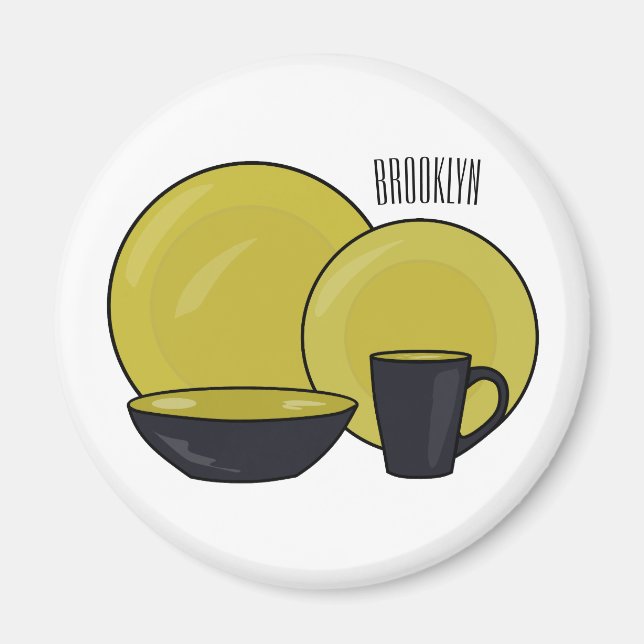 Tableware set cartoon illustration  magnet (Front)